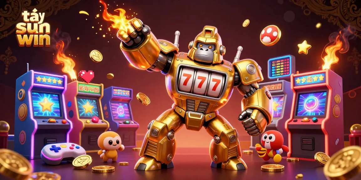 Experience the excitement of tải sun win with vibrant casino-themed illustrations featuring a golden gorilla mech.