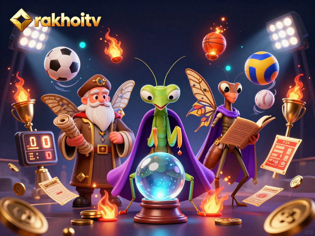Bet on excitement with rakhoitv as the praying mantis fortune teller unveils winning strategies in a vibrant casino scene.