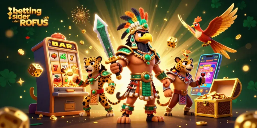 Betting sider uden ROFUS showcase with a dynamic scene featuring Aztec warriors and slot machines.