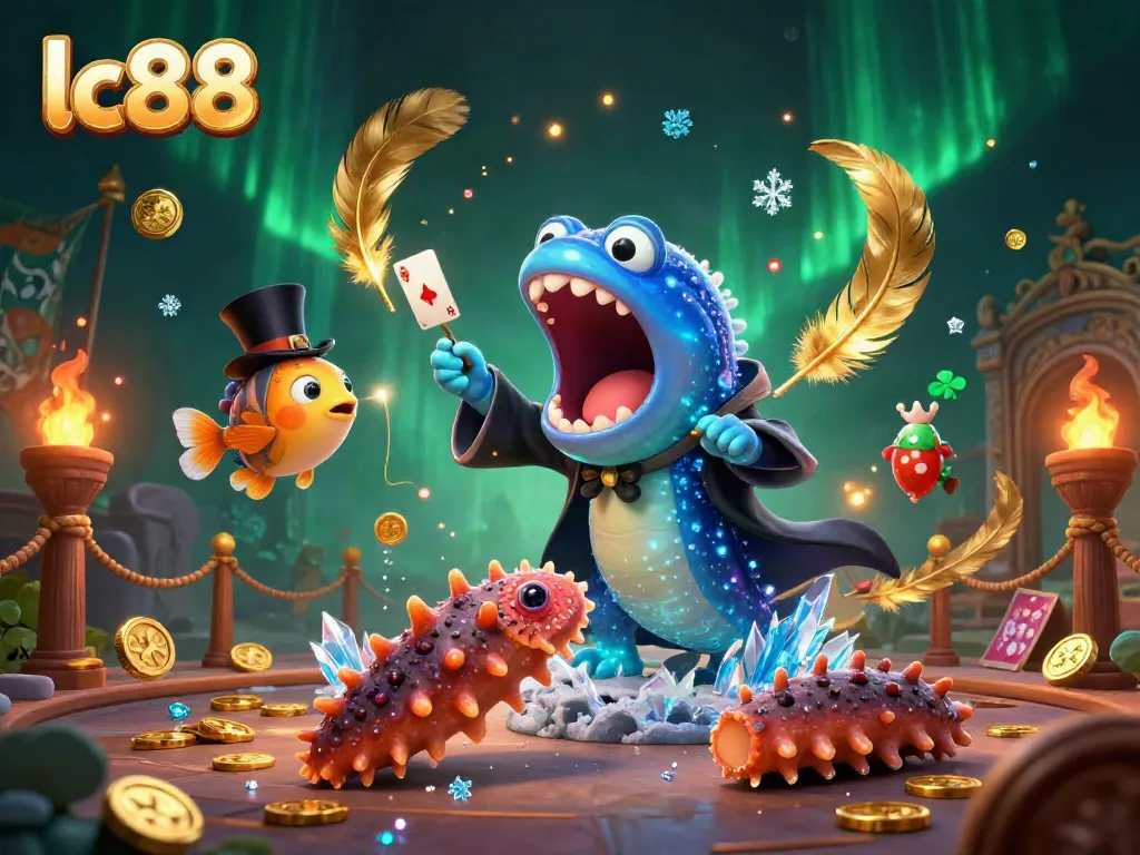 Experience thrilling adventures at lc88 with a deep-sea creature magic act in a vibrant casino setting.