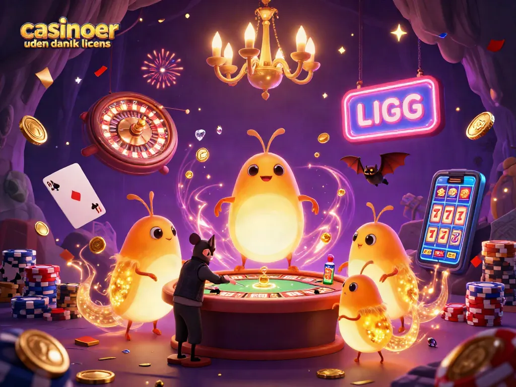 Experience thrilling games at casinoer uden dansk licens enjoying animated glowworms lighting up a cave casino.