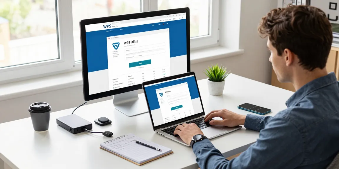 WPS Download for office productivity software on a modern laptop in a bright workspace